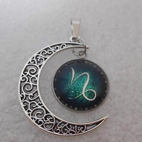 Capricorn Zodiac Crescent Moon Pendant Necklace like new