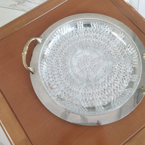 Serving tray orneviere inox 18/10 and 24K gold like new