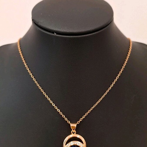 Stainless steel necklace chain with eye, blue crystal and zircon, new
