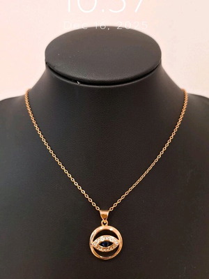 Ατσάλινο κολιέ αλυσίδα με μάτι και μπλε κρύσταλλο και ζιρκον, καινούργιο