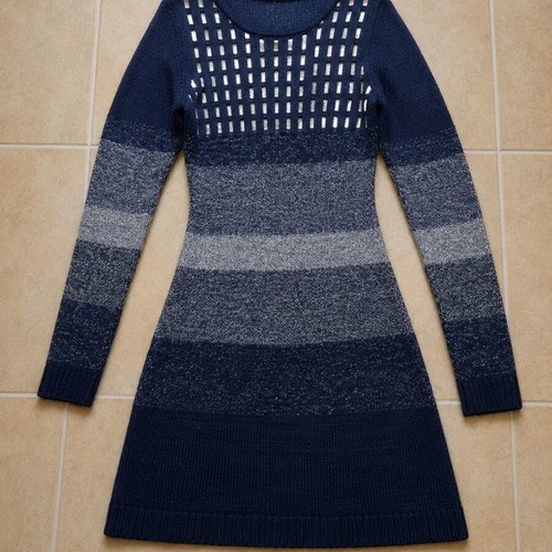 Knitted dress dark blue handmade, size Small-Medium, new