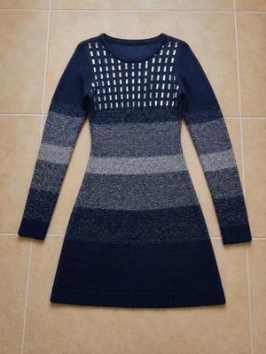 Knitted dress dark blue handmade, size Small-Medium, new