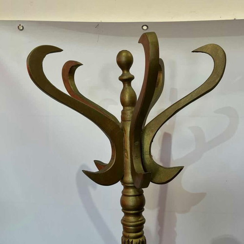 Vintage wooden coat rack used, gold tone 175x37x37 cm