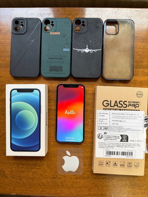 iPhone 12 mini 128GB μπλε μεταχειρισμένο με 4 tempered glass και 4 θήκες