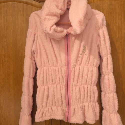 Benissimo women's pink fur jacket like new with gathers and strass