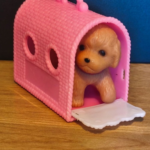 Pink pet carrier and dog toy used, very good condition