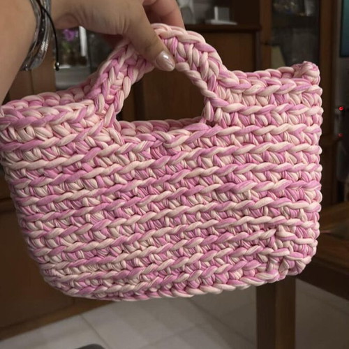Handmade crochet bag new, beige and pink