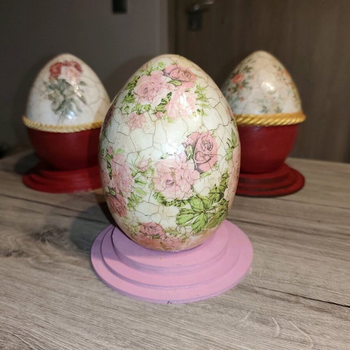 Set of 3 Easter Ceramic Decorative Eggs with Decoupage new