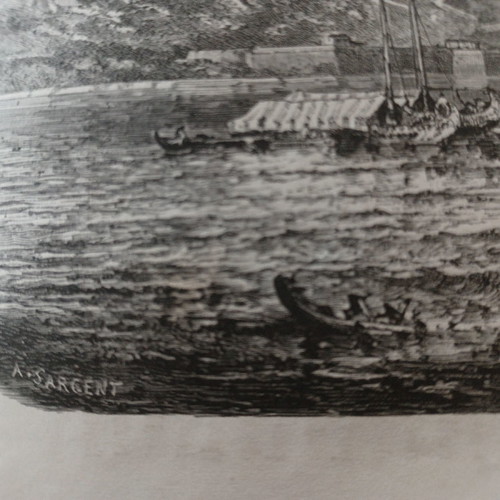 Nafplio 1860 Palamidi woodcut used 30x22cm