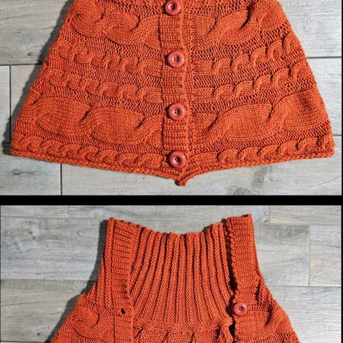 Knitted bolero orange like new with thick cable knit and large collar