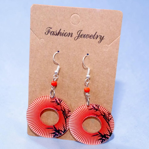 Japanese style orange circle earrings new