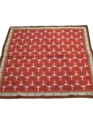 Tod's silk square scarf like new, geometric T logo, red and brown