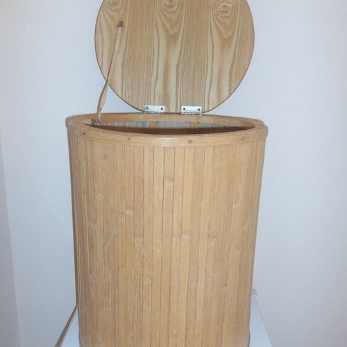 Wooden and Bamboo Laundry Basket with Lid used, 40 cm diameter, 52 cm height