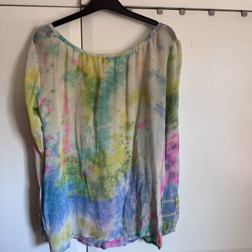 Tashia London Boho Silk Blouse like new, colourful tie dye with embroidery