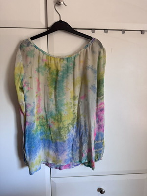 Tashia London Boho Silk Blouse like new, colourful tie dye with embroidery