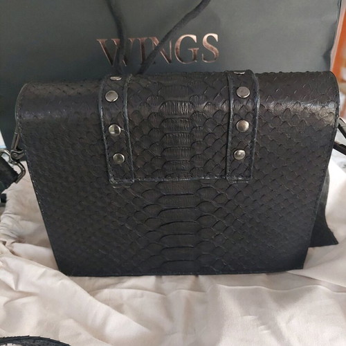 Wings shoulder bag handmade new, black with studs