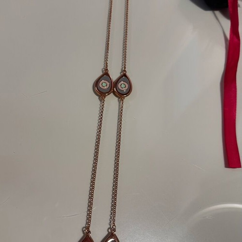 Mazaraki long necklace pink gold with blue evil eyes like new