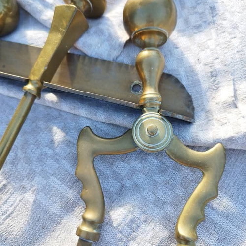 Antique Victorian Style Solid Brass Fireplace Set used