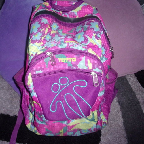 TOTTO school backpack and pencil case used, purple