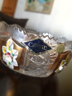 Bohemia crystal bowl new with embossed design and gold details