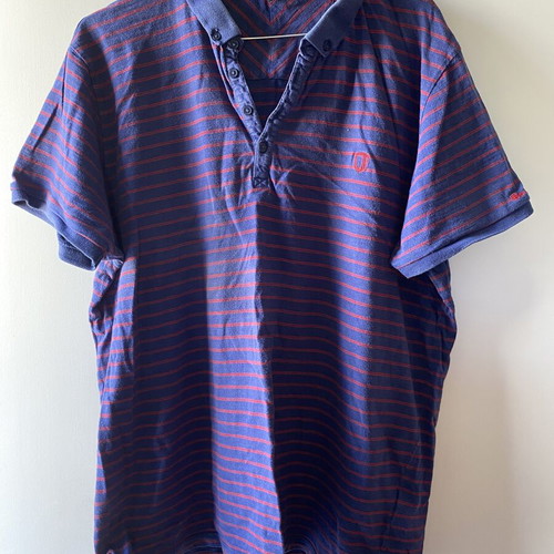 Ben Sherman polo tshirt used, blue with red stripes, cotton, vintage style