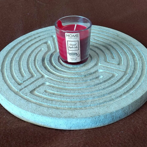 Handmade yoga meditation disc with labyrinth design