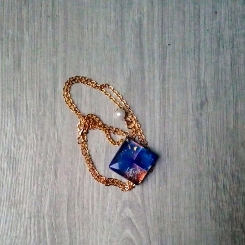 Handmade necklace blue and gold new with 45+5 cm chain