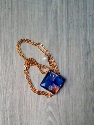 Handmade necklace blue and gold new with 45+5 cm chain