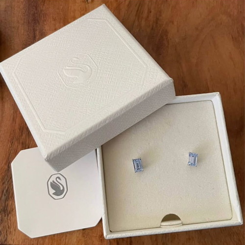 Swarovski earrings new with blue octagonal stones