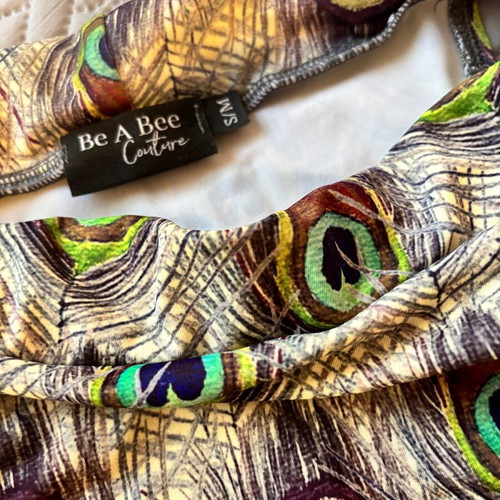 Be A Bee Couture bikini set with peacock pattern like new, size S