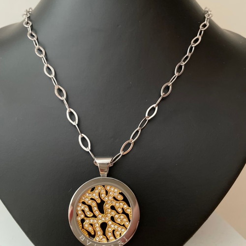 Bulgari necklace double side with zircon stones new, gold plated steel