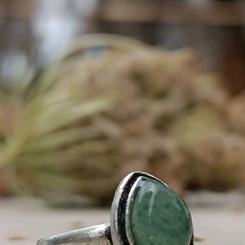 Silver-plated ring with aventurine, adjustable size, women's, new