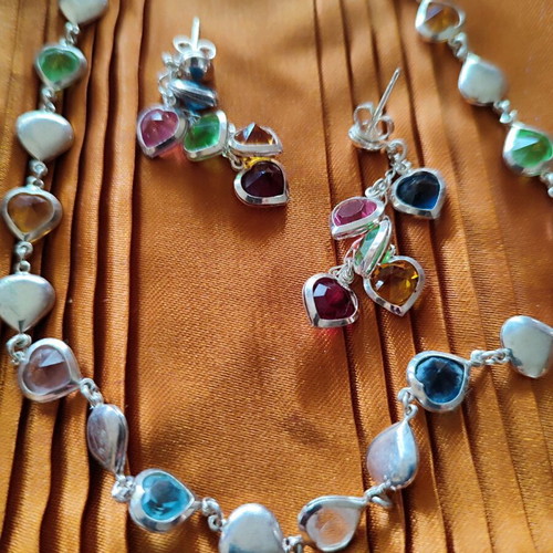925 Silver Set with Multicolored Semi-Precious Stones Like New