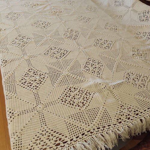 Woolen handmade knitted blanket beige 200x240 cm like new