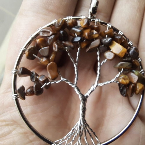 Tree of Life pendant with natural Tiger's Eye crystal new
