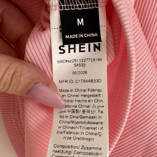 Shein Pink Ribbed Crop Tank Top M New with Palm Tree Embroidery
