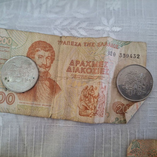 Greek drachma banknotes used, collection of 10 authentic notes
