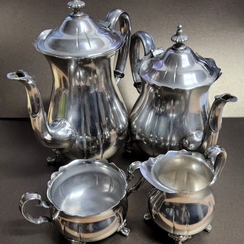 Silver Plated Tea and Coffee Set used, Victorian style, 4 pieces
