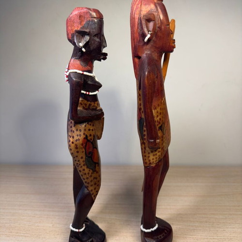 Handmade Maasai couple used, vintage art figures from Kenya 30 cm