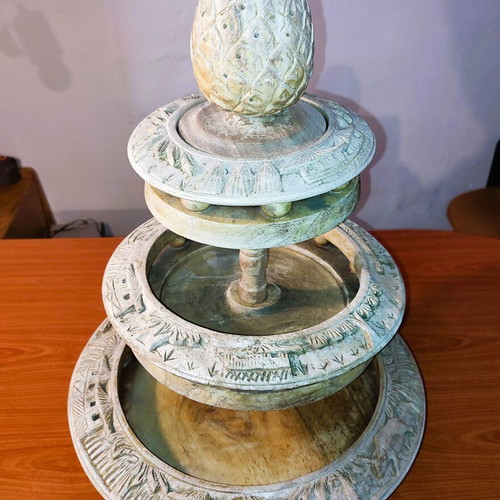 Wooden carved 3-tier ordeviera vintage used