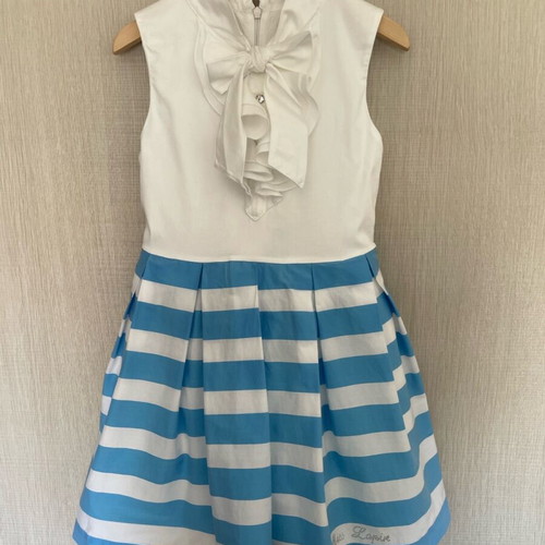 Lapin House girls dress like new, white and blue, ages 8-10