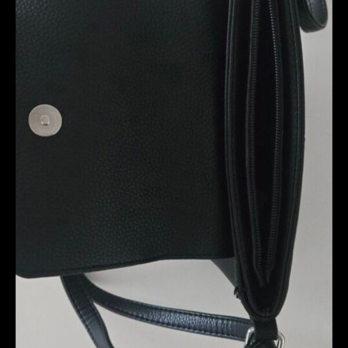 Black crossbody bag with silver clasp, eco-leather