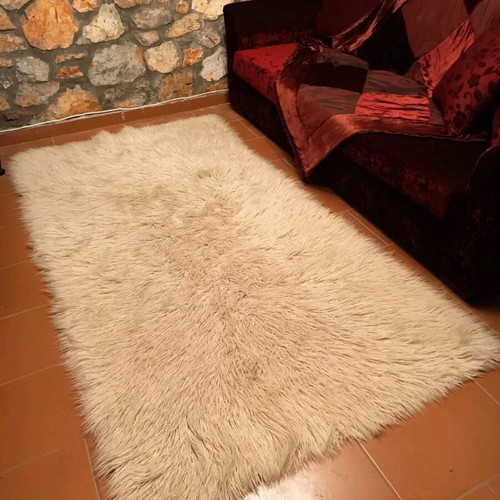 Handmade White Full-Wool Flokati Rug Like New 2.20×1.30 m