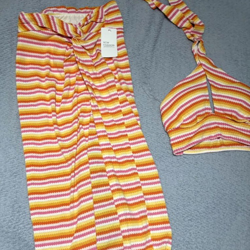 Summer set skirt with tied top new, orange