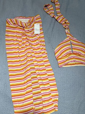 Summer set skirt with tied top new, orange