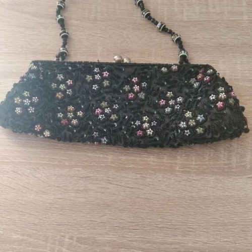Beaded shoulder clutch bag used, black vintage
