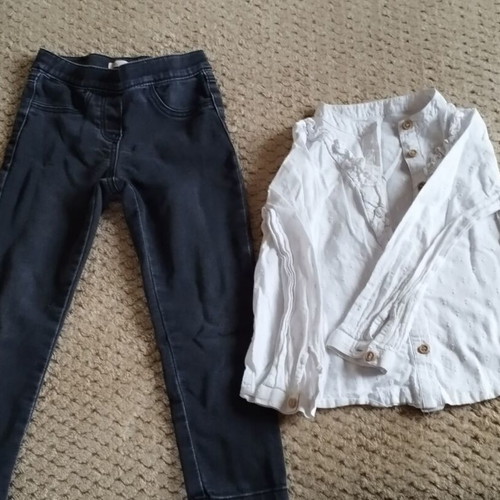 Girls' set with white Mothercare shirt and black denim leggings, like new
