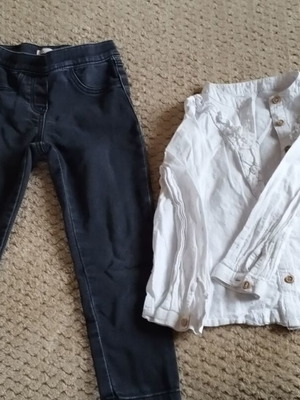 Girls' set with white Mothercare shirt and black denim leggings, like new