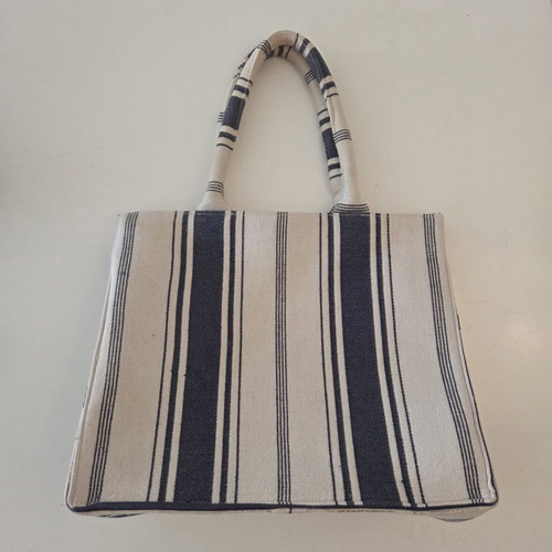 Mango striped canvas tote bag, navy blue and cream