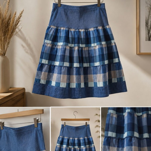 Skirt XXL used, blue checkered pattern with elastic waist